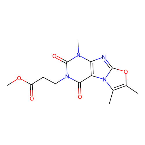 Methyl 3-(4,7,8-trimethyl-1,3-dioxopurino[8,7-b][1,3]oxazol-2-yl)propanoate structure