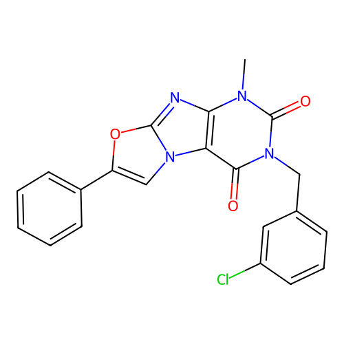 2-[(3-Chlorophenyl)methyl]-4-methyl-7-phenylpurino[8,7-b][1,3]oxazole-1,3-dione structure