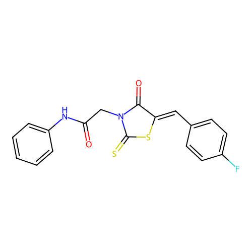 2-[(5Z)-5-[(4-fluorophenyl)methylidene]-4-oxo-2-sulfanylidene-1,3-thiazolidin-3-yl]-N-phenylacetamide structure