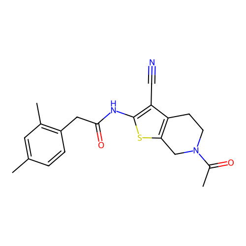 N-{6-acetyl-3-cyano-4H,5H,6H,7H-thieno[2,3-c]pyridin-2-yl}-2-(2,4-dimethylphenyl)acetamide structure