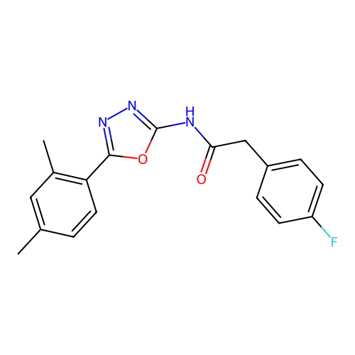 N-[5-(2,4-dimethylphenyl)-1,3,4-oxadiazol-2-yl]-2-(4-fluorophenyl)acetamide structure