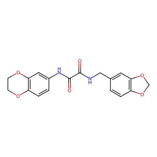 N-(1,3-benzodioxol-5-ylmethyl)-N'-(2,3-dihydro-1,4-benzodioxin-6-yl)oxamide structure
