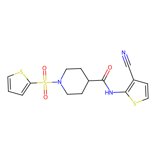 N-(3-cyanothiophen-2-yl)-1-(thiophen-2-ylsulfonyl)piperidine-4-carboxamide structure