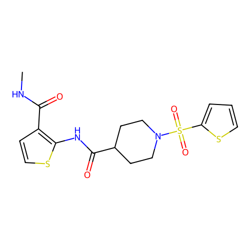 N-[3-(methylcarbamoyl)thiophen-2-yl]-1-(thiophene-2-sulfonyl)piperidine-4-carboxamide structure