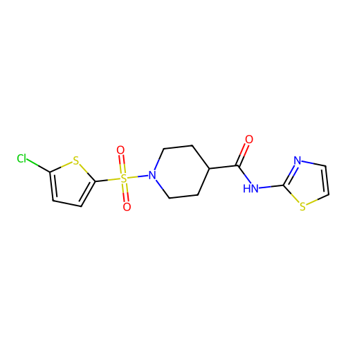 1-((5-chlorothiophen-2-yl)sulfonyl)-N-(thiazol-2-yl)piperidine-4-carboxamide structure