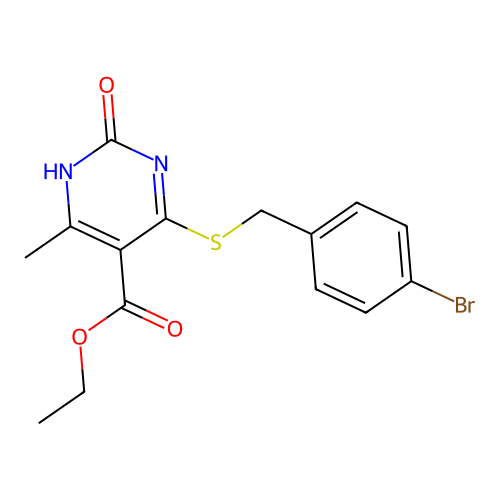 Ethyl 4-((4-bromobenzyl)thio)-6-methyl-2-oxo-1,2-dihydropyrimidine-5-carboxylate structure