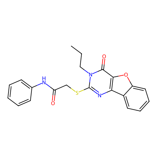 2-[(4-oxo-3-propyl-[1]benzofuro[3,2-d]pyrimidin-2-yl)sulfanyl]-N-phenylacetamide structure