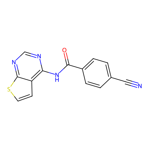 4-cyano-N-(thieno[2,3-d]pyrimidin-4-yl)benzamide structure