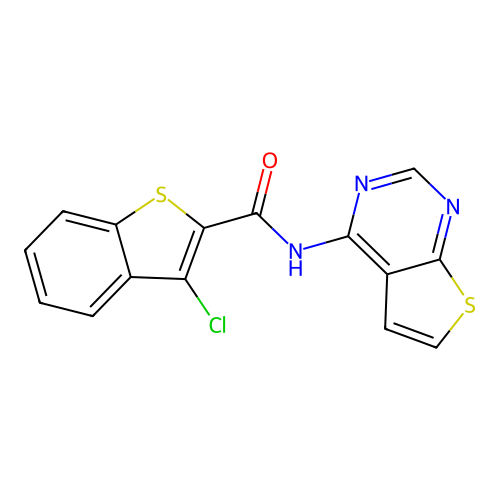 3-chloro-N-(thieno[2,3-d]pyrimidin-4-yl)benzo[b]thiophene-2-carboxamide structure