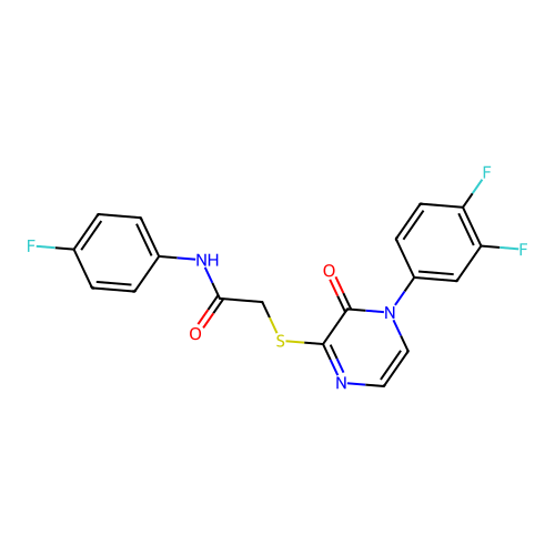 2-[4-(3,4-difluorophenyl)-3-oxopyrazin-2-yl]sulfanyl-N-(4-fluorophenyl)acetamide structure