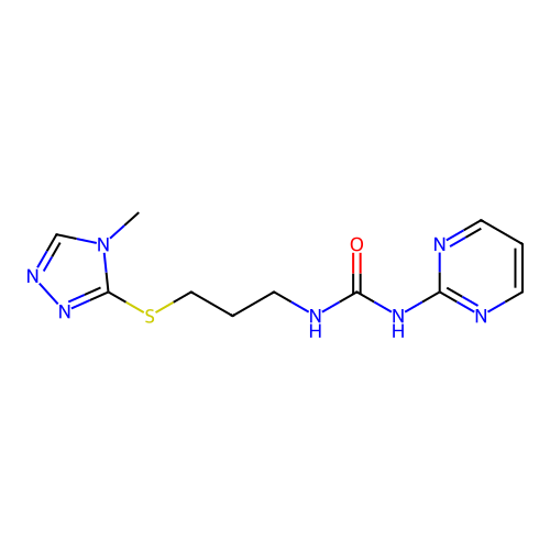 1-(3-((4-methyl-4H-1,2,4-triazol-3-yl)thio)propyl)-3-(pyrimidin-2-yl)urea structure