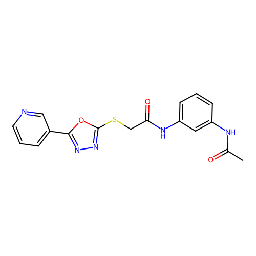 N-(3-acetamidophenyl)-2-[(5-pyridin-3-yl-1,3,4-oxadiazol-2-yl)sulfanyl]acetamide structure