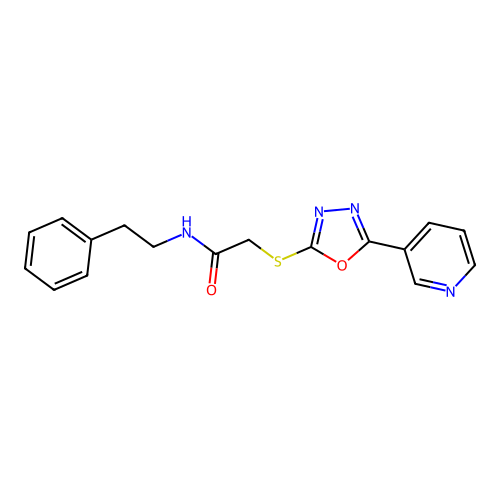 N-phenethyl-2-((5-(pyridin-3-yl)-1,3,4-oxadiazol-2-yl)thio)acetamide structure