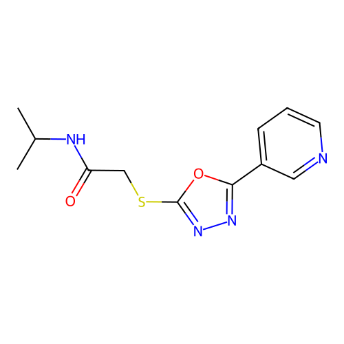 N-isopropyl-2-((5-(pyridin-3-yl)-1,3,4-oxadiazol-2-yl)thio)acetamide structure