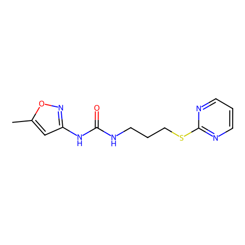 1-(5-Methylisoxazol-3-yl)-3-(3-(pyrimidin-2-ylthio)propyl)urea structure