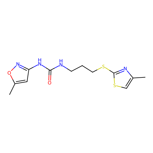 1-(5-Methylisoxazol-3-yl)-3-(3-((4-methylthiazol-2-yl)thio)propyl)urea structure