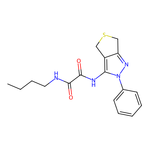 N-butyl-N'-(2-phenyl-4,6-dihydrothieno[3,4-c]pyrazol-3-yl)oxamide structure