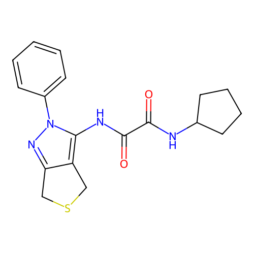 N-cyclopentyl-N'-(2-phenyl-4,6-dihydrothieno[3,4-c]pyrazol-3-yl)oxamide structure