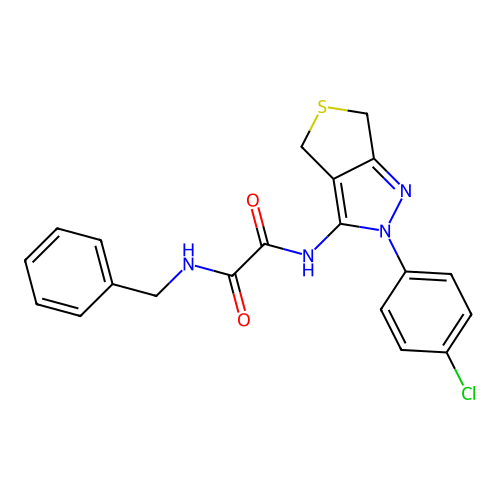 N-benzyl-N'-[2-(4-chlorophenyl)-4,6-dihydrothieno[3,4-c]pyrazol-3-yl]oxamide structure