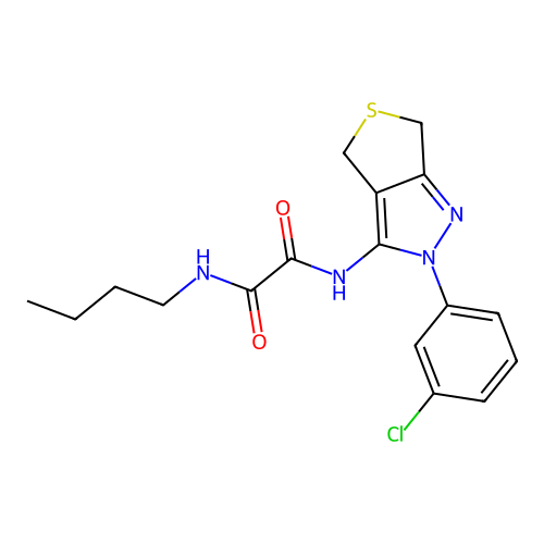 N-butyl-N'-[2-(3-chlorophenyl)-4,6-dihydrothieno[3,4-c]pyrazol-3-yl]oxamide structure
