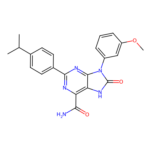 9-(3-methoxyphenyl)-8-oxo-2-(4-propan-2-ylphenyl)-7H-purine-6-carboxamide structure