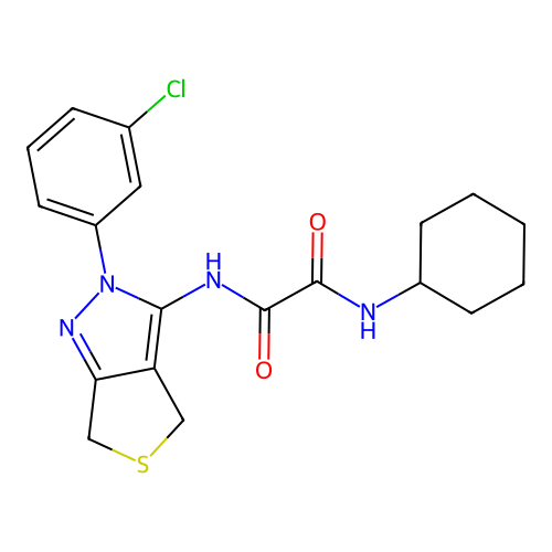 N'-[2-(3-chlorophenyl)-4,6-dihydrothieno[3,4-c]pyrazol-3-yl]-N-cyclohexyloxamide structure