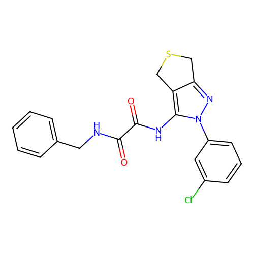 N-benzyl-N'-[2-(3-chlorophenyl)-4,6-dihydrothieno[3,4-c]pyrazol-3-yl]oxamide structure