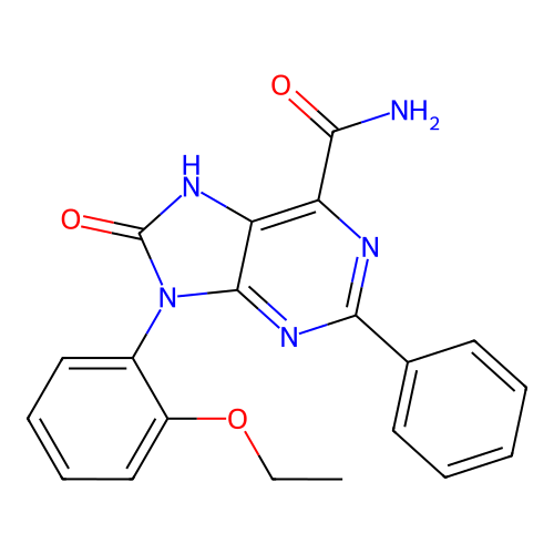 9-(2-ethoxyphenyl)-8-oxo-2-phenyl-8,9-dihydro-7H-purine-6-carboxamide structure