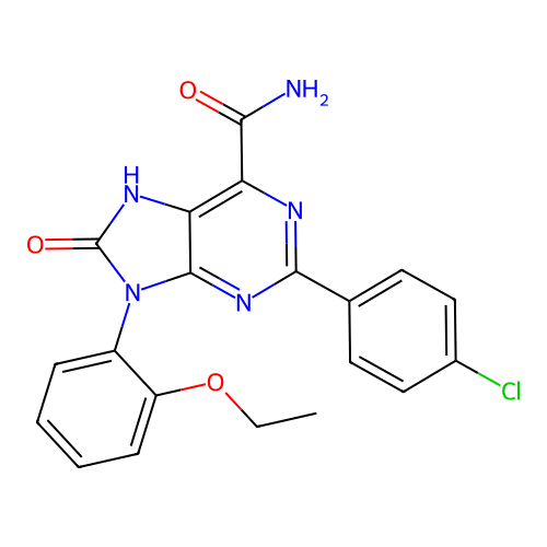 2-(4-chlorophenyl)-9-(2-ethoxyphenyl)-8-oxo-8,9-dihydro-7H-purine-6-carboxamide structure