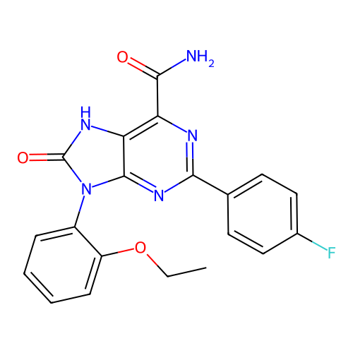 9-(2-ethoxyphenyl)-2-(4-fluorophenyl)-8-oxo-8,9-dihydro-7H-purine-6-carboxamide structure