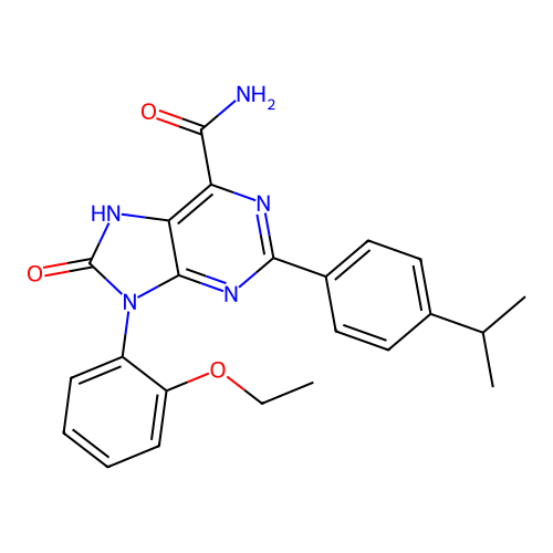 9-(2-ethoxyphenyl)-8-oxo-2-(4-propan-2-ylphenyl)-7H-purine-6-carboxamide structure