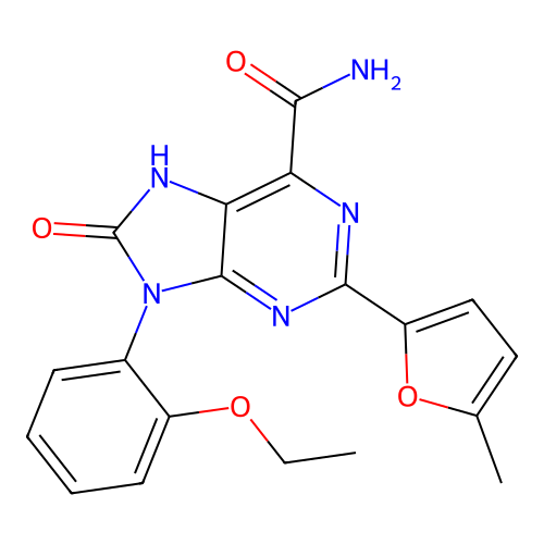 9-(2-ethoxyphenyl)-2-(5-methylfuran-2-yl)-8-oxo-8,9-dihydro-7H-purine-6-carboxamide structure