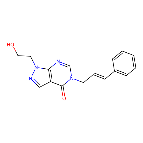 5-cinnamyl-1-(2-hydroxyethyl)-1H-pyrazolo[3,4-d]pyrimidin-4(5H)-one structure