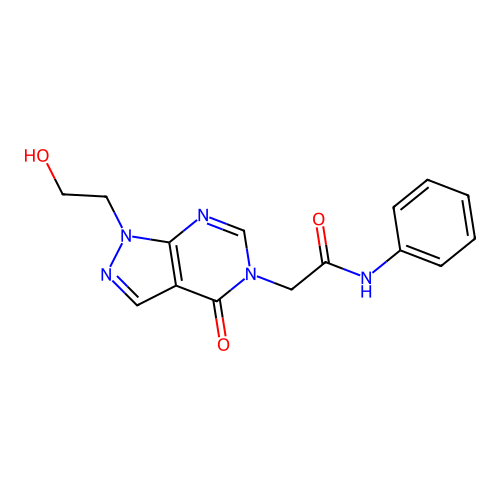 2-[1-(2-hydroxyethyl)-4-oxopyrazolo[3,4-d]pyrimidin-5-yl]-N-phenylacetamide structure