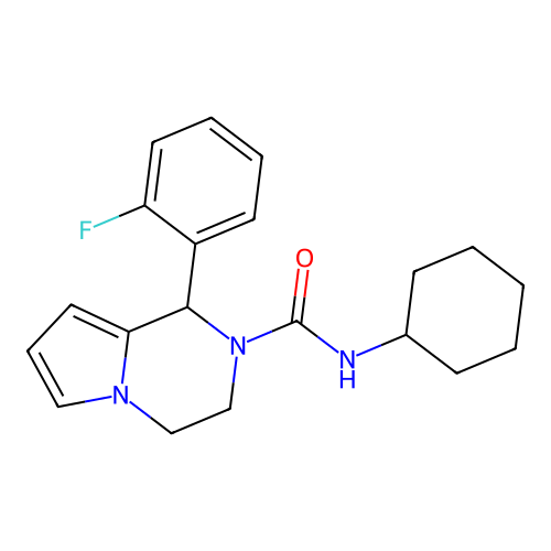 N-cyclohexyl-1-(2-fluorophenyl)-3,4-dihydropyrrolo[1,2-a]pyrazine-2(1H)-carboxamide structure