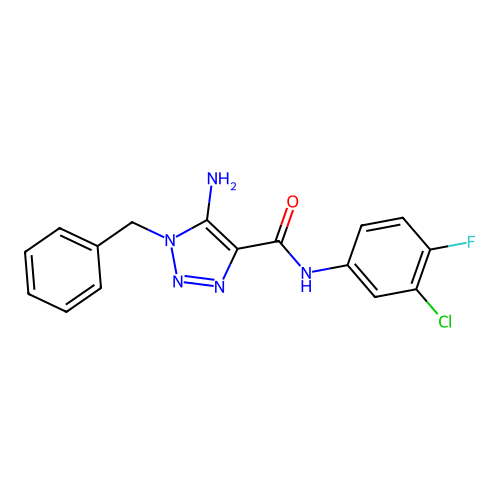 5-amino-1-benzyl-N-(3-chloro-4-fluorophenyl)-1H-1,2,3-triazole-4-carboxamide structure