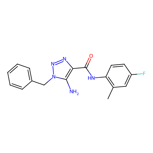 5-amino-1-benzyl-N-(4-fluoro-2-methylphenyl)-1H-1,2,3-triazole-4-carboxamide structure