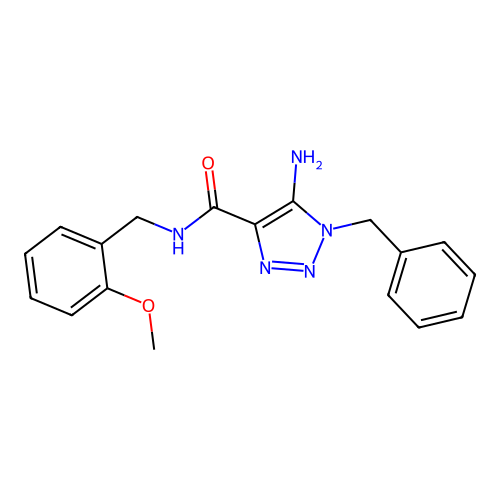 5-amino-1-benzyl-N-(2-methoxybenzyl)-1H-1,2,3-triazole-4-carboxamide structure