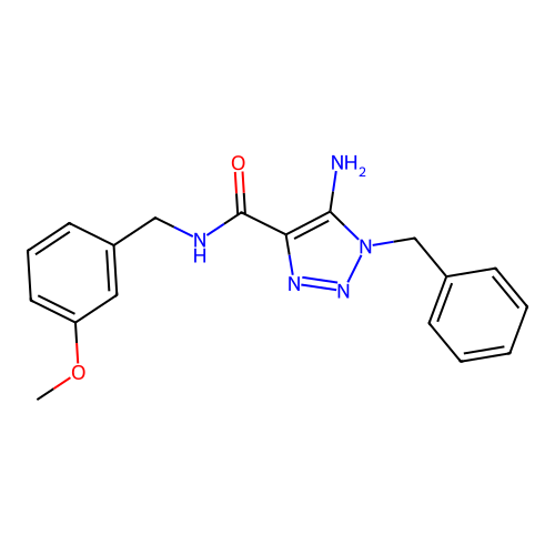 5-amino-1-benzyl-N-(3-methoxybenzyl)-1H-1,2,3-triazole-4-carboxamide structure