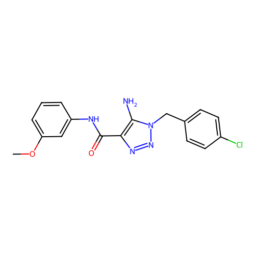 5-amino-1-[(4-chlorophenyl)methyl]-N-(3-methoxyphenyl)triazole-4-carboxamide structure
