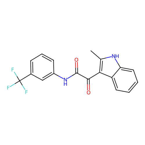 2-(2-methyl-1H-indol-3-yl)-2-oxo-N-[3-(trifluoromethyl)phenyl]acetamide structure