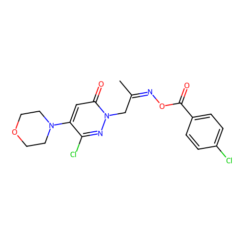 6-Chloro-2-(2-{[(4-chlorobenzoyl)oxy]imino}propyl)-5-(morpholin-4-yl)pyridazin-3(2H)-one structure