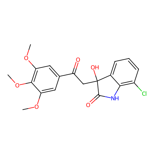 7-chloro-3-hydroxy-3-[2-oxo-2-(3,4,5-trimethoxyphenyl)ethyl]-1,3-dihydro-2H-indol-2-one structure
