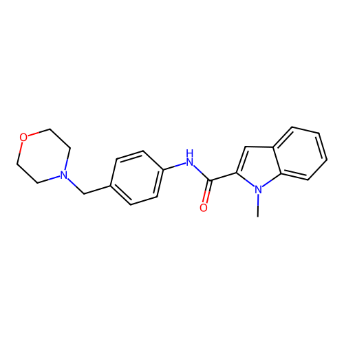 1-methyl-N-[4-(morpholin-4-ylmethyl)phenyl]indole-2-carboxamide structure
