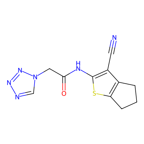 N-(3-cyano-5,6-dihydro-4H-cyclopenta[b]thiophen-2-yl)-2-(tetrazol-1-yl)acetamide structure