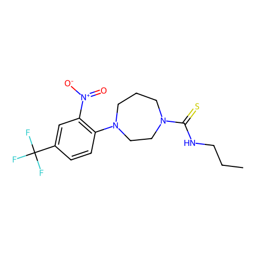 4-[2-nitro-4-(trifluoromethyl)phenyl]-N-propyl-1,4-diazepane-1-carbothioamide structure
