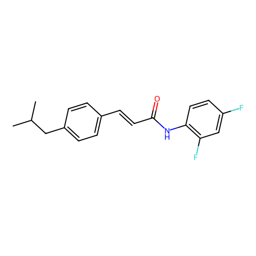 N-(2,4-difluorophenyl)-3-(4-isobutylphenyl)acrylamide structure