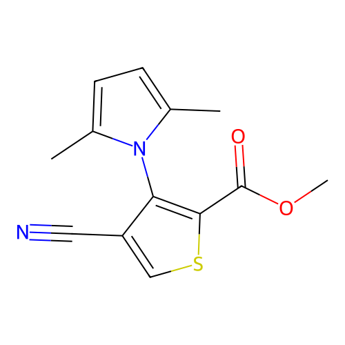 methyl 4-cyano-3-(2,5-dimethyl-1H-pyrrol-1-yl)-2-thiophenecarboxylate structure