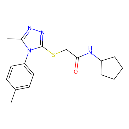 N-cyclopentyl-2-[[5-methyl-4-(4-methylphenyl)-1,2,4-triazol-3-yl]sulfanyl]acetamide structure