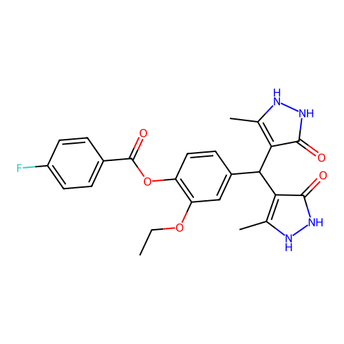 [4-[bis(3-methyl-5-oxo-1,2-dihydropyrazol-4-yl)methyl]-2-ethoxy-phenyl] 4-fluorobenzoate structure